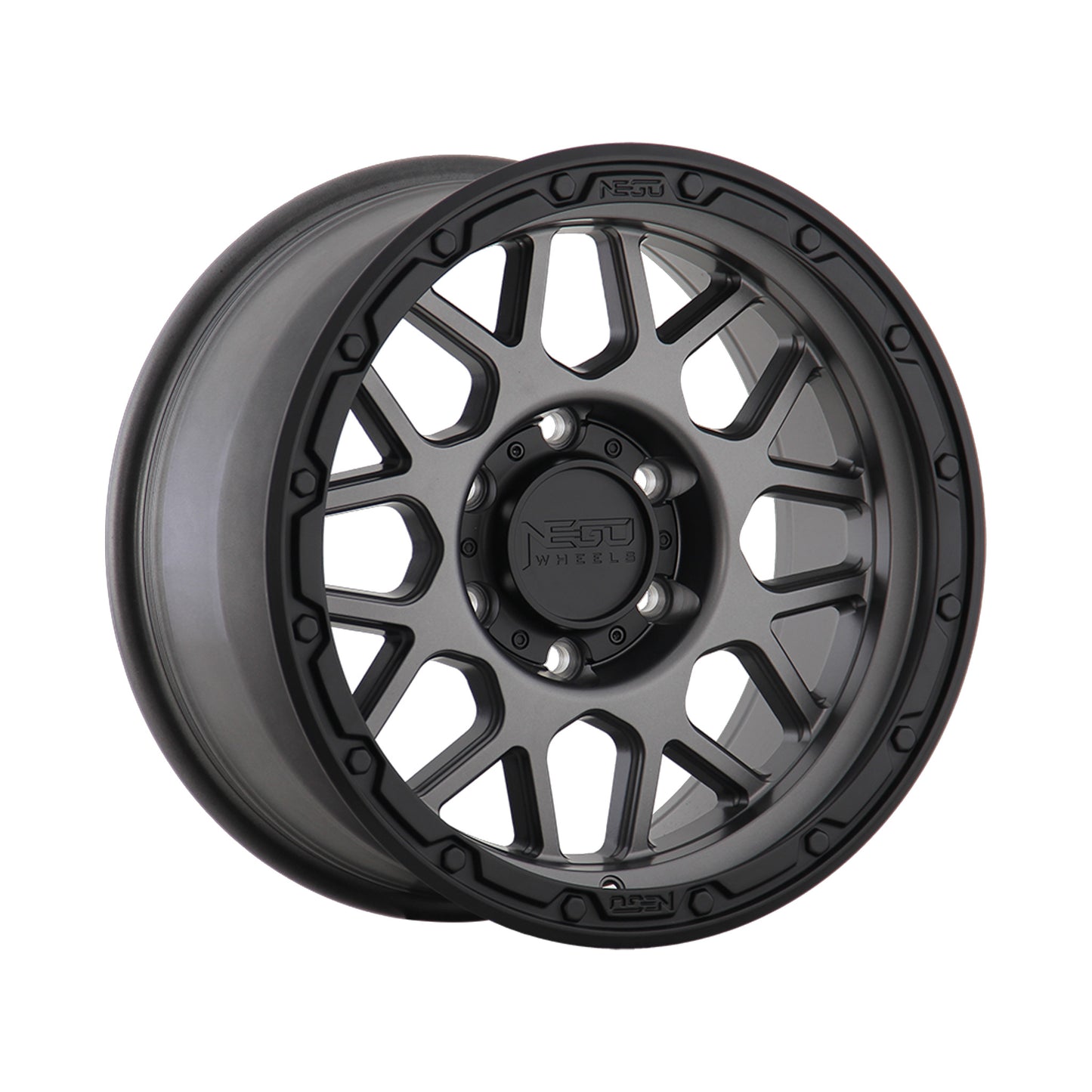 NEGU03 17x8.5 ET0 (6x139.7) CB100.1 - Matte Gunmetal+Matte Black Lip