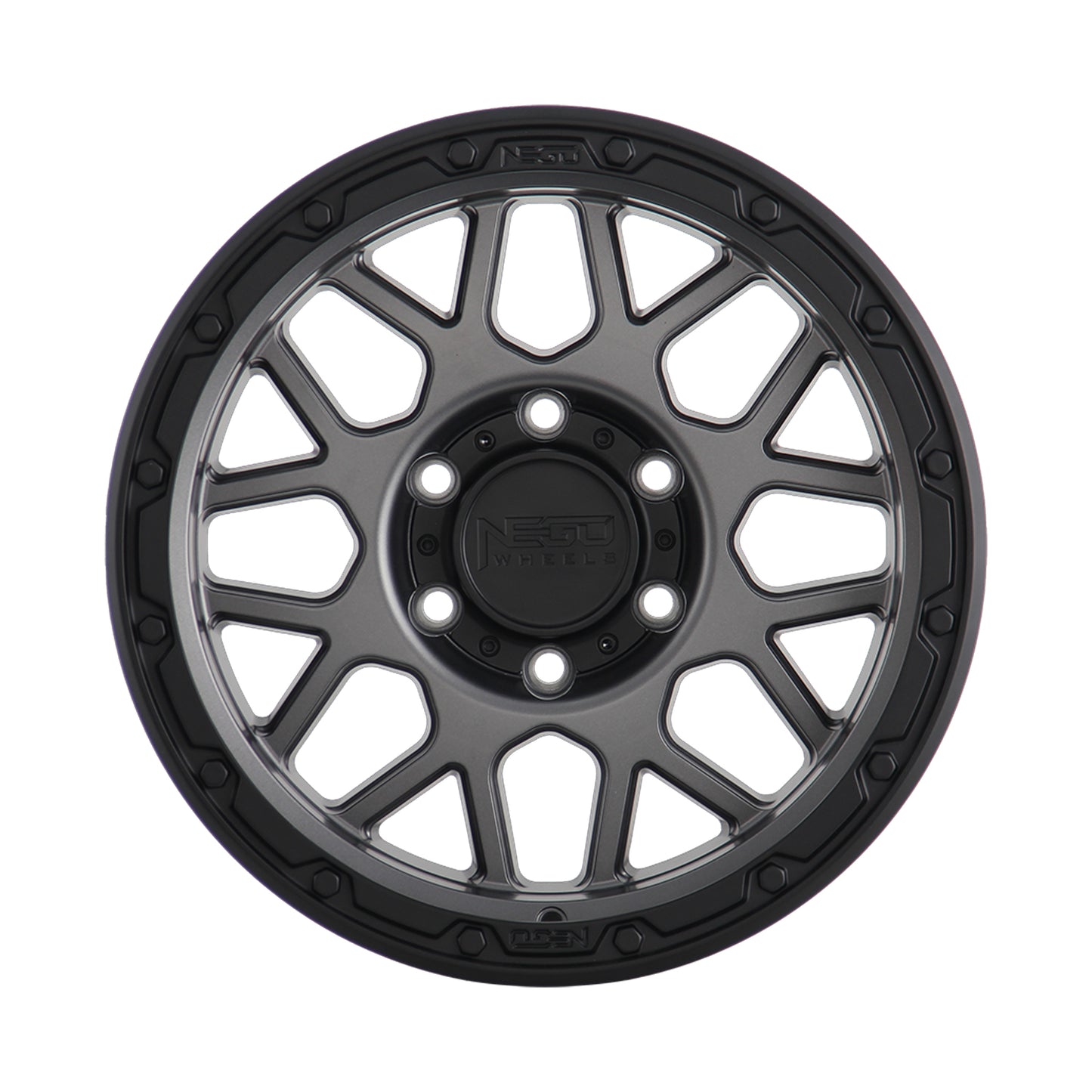 NEGU03 17x8.5 ET0 (6x139.7) CB100.1 - Matte Gunmetal+Matte Black Lip