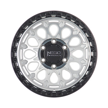 NEGU06 17x8.5 ET-12  (6x139.7) CB110- Silver Machined Face with Matte Black Lip