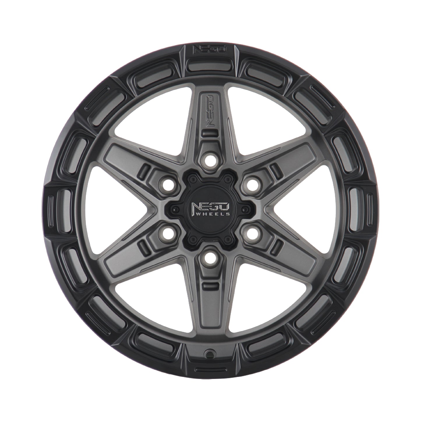 NEGU11 17x8.5 ET0 (6x139.7) CB106.2- Matte Gunmetal with Matte Black Lip