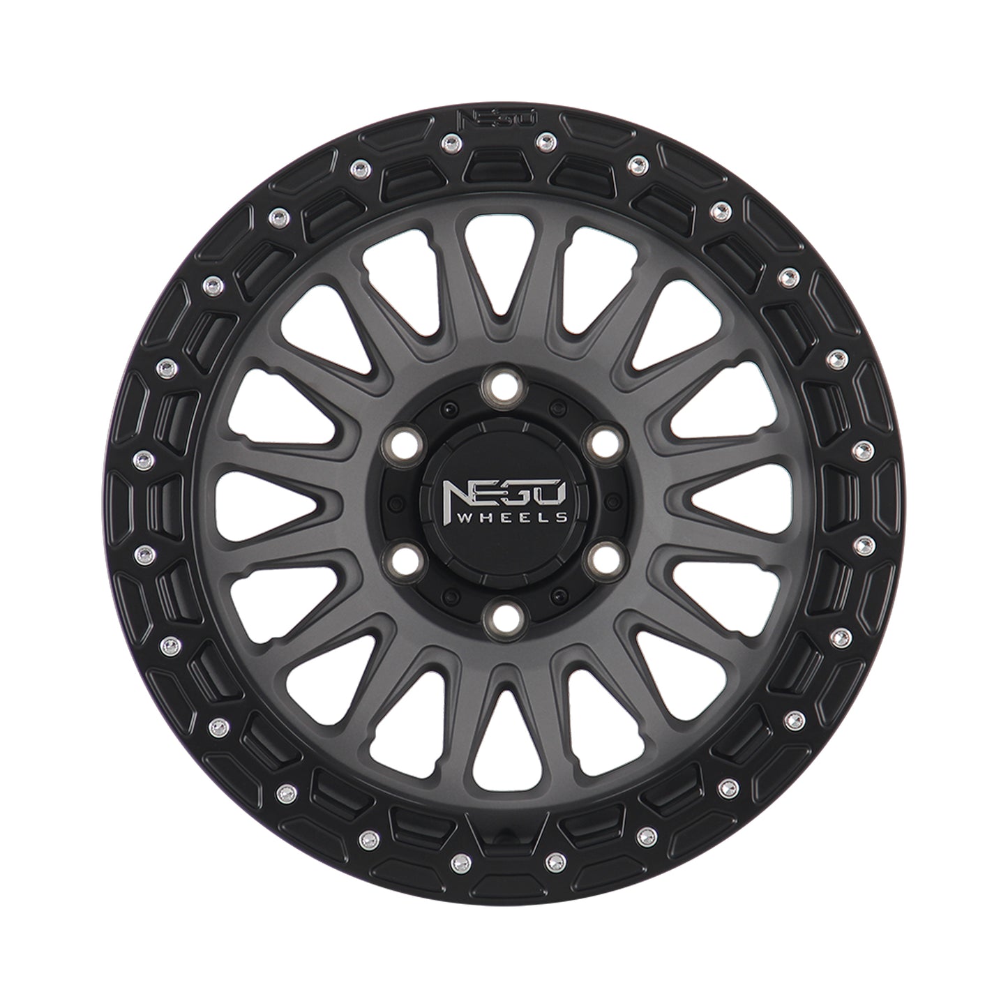 NEGU12 17x8.5 ET25 (6x139.7) CB106.2- Matte Gunmetal+Matte Black Lip